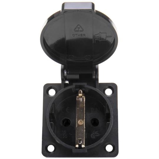Presa industriale schuko con coperchio IP44 incasso a vite colore nero
