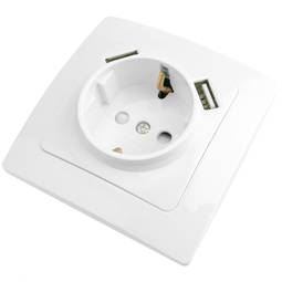 Base presa per schuko con USB 2 x A femmina 80x80mm per l'incorporamento bianco