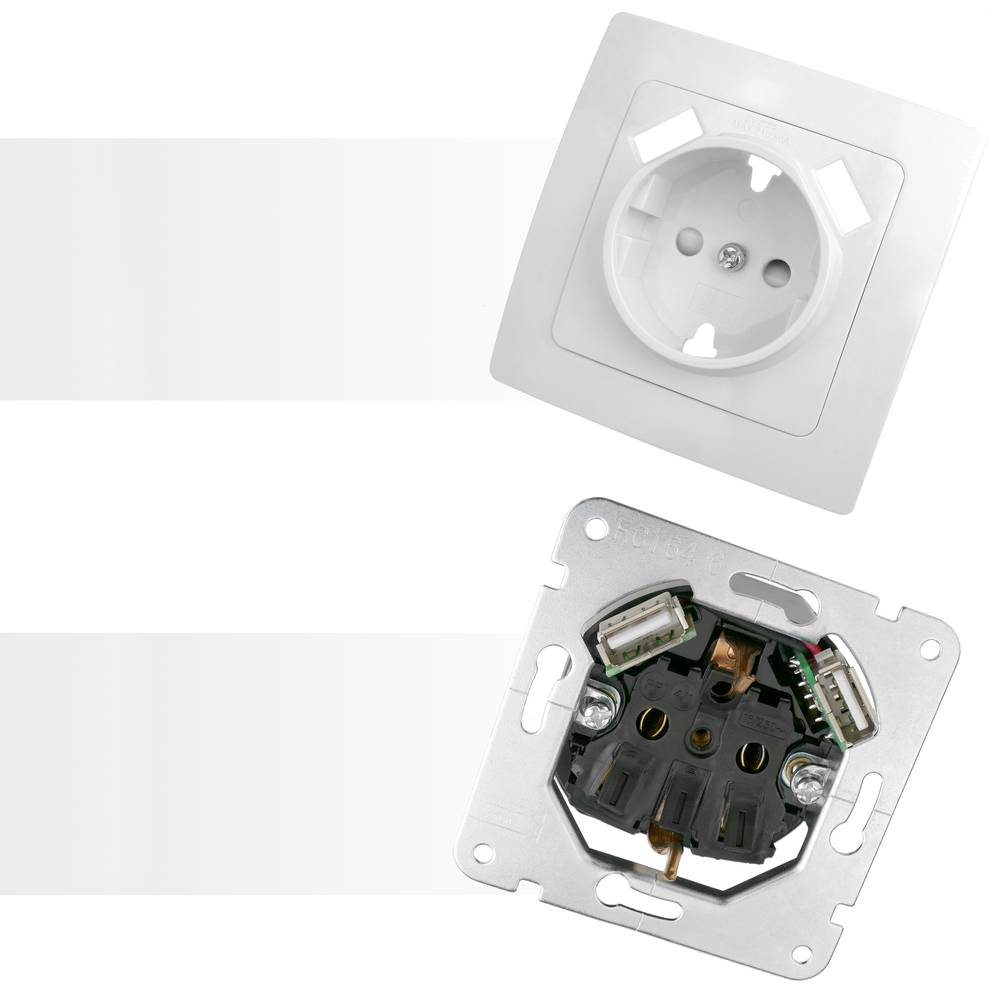 Stecksockel  für Schuko mit USB 2 x A Buchse 80x80mm Lille für die Einbettung weiss