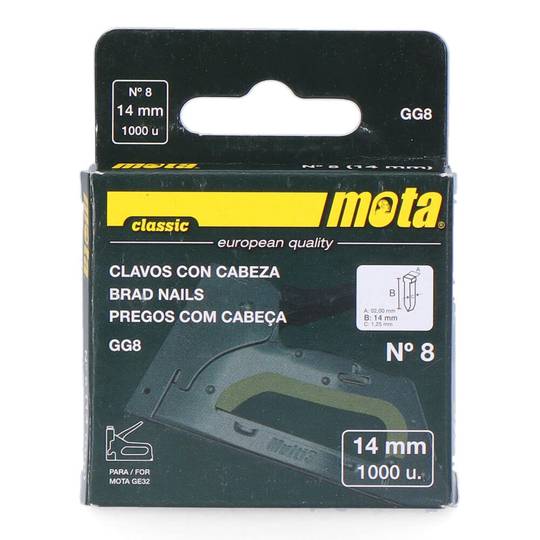 Pak van 1000 stuks nagel nummer 8 met een dikte van 1,25 mm GG8 Mota