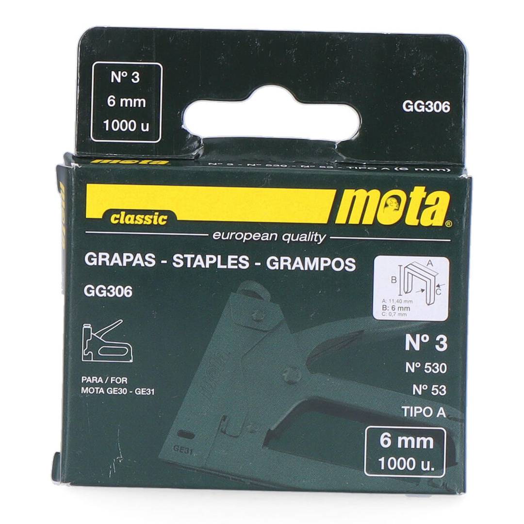 Paquet de 1000 unités d'agrafes numéro 3 de 6 mm d'épaisseur 0,7 mm GG306 Mota