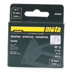 Confezione da 1000 unità di graffette numero 3 da 8 mm spessore 0,7 mm GG308 Mota