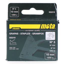 Paquet de 1000 unités d'agrafes numéro 3 de 10 mm d'épaisseur 0,7 mm GG310 Mota