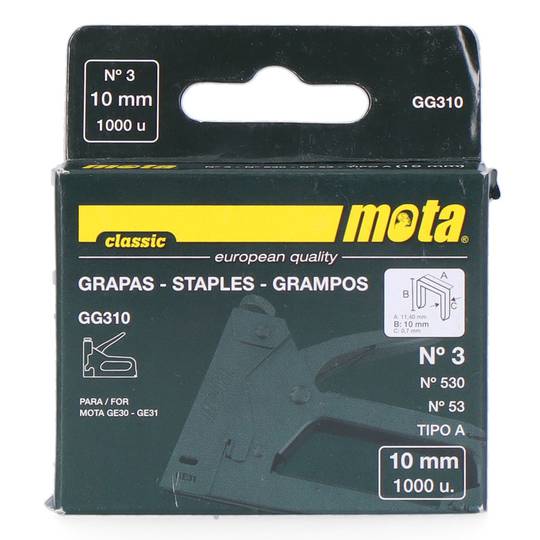 Pak van 1000 stuks nietjes nummer 3 van 10 mm dikte 0,7 mm GG310 Mota