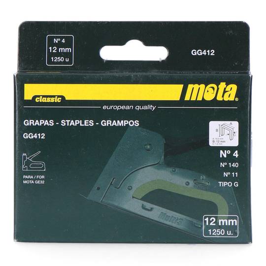 Pack de 1000 unidades de grapas número 4 de 12 mm de espesor 1,2 mm GG412 Mota