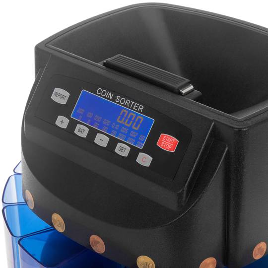 Compteuse de pièces noire pour Euro avec trieur automatique et affichage multi-devises