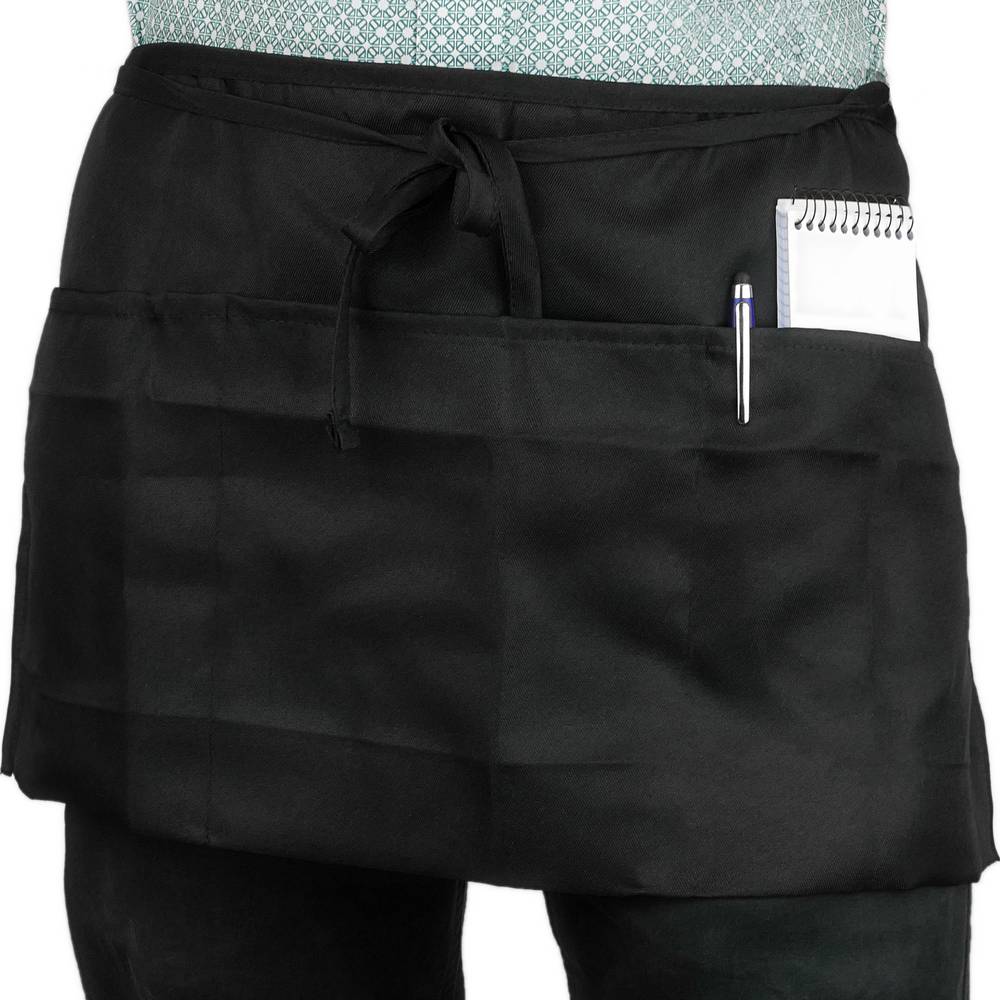  Delantal de cintura negro con clip con 3 bolsillos (21