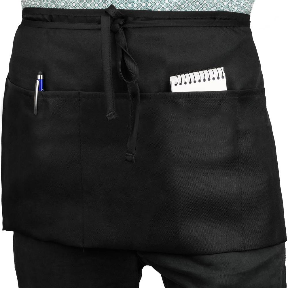  Delantal de cintura negro con clip con 3 bolsillos (21 x 12  pulgadas) delantal de servidor. Delantal de restaurante. Mesera, camarero,  cocina, hogar, Negro - : Hogar y Cocina