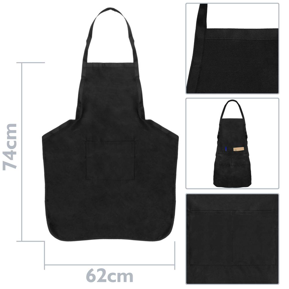 Delantal de camarero 62 x 74 cm negro con 2 bolsillos 2-pack