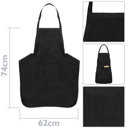 Delantal de camarero 62 x 74 cm negro con 2 bolsillos 2-pack