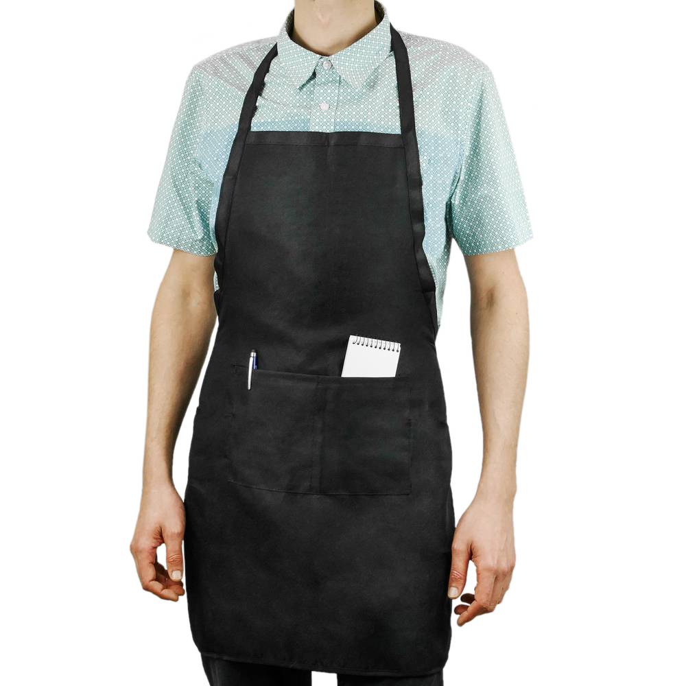 Delantal de camarero 62 x 74 cm negro con 2 bolsillos 2-pack