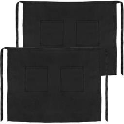Delantal de camarero 56 x 47 cm negro de cintura mediano con 2 bolsillos 2-pack
