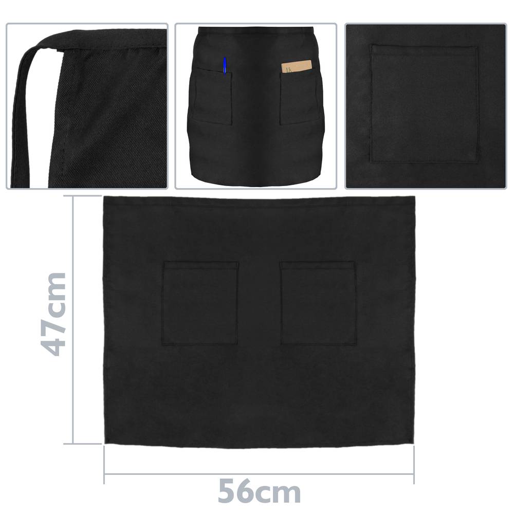 Waiter apron 56 x 47 cm black medium for waist with 2 pockets 2-pack