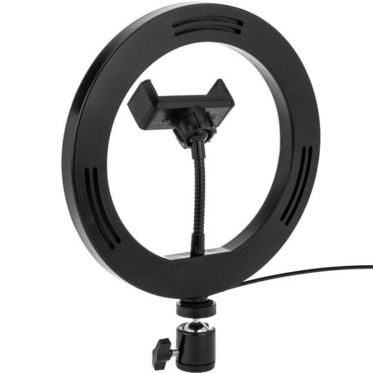 Anello LED circolare 20 cm 14,4 W 6500 K con supporto per cellulare