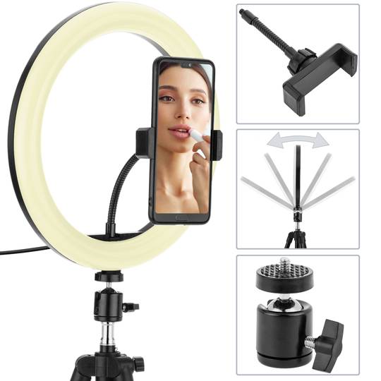 Runder LED-Ring 26 cm 24 W 6500 K mit Handyhalter