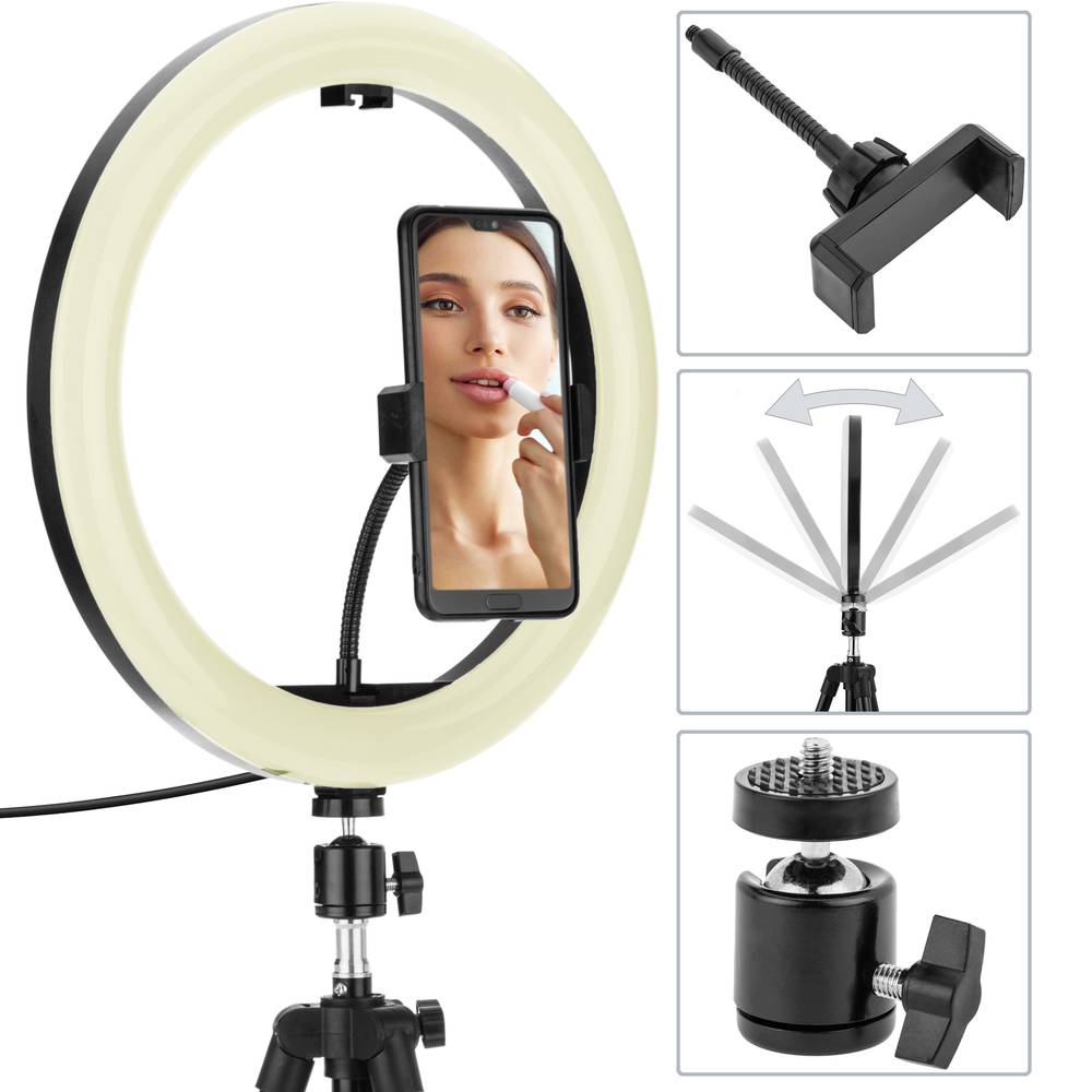 Circular LED ring 30 cm 32 W 6500 K with mobile phone holder