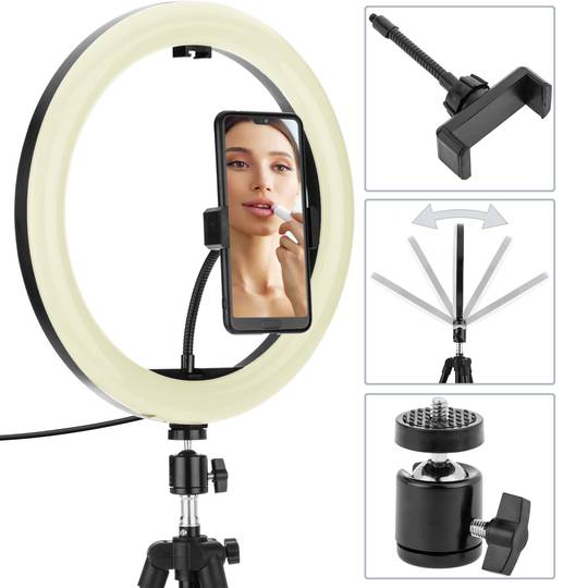 Circular LED ring 30 cm 32 W 6500 K with mobile phone holder