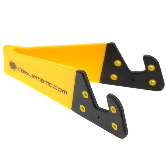 Suporte para celular e tablet. Base amarela dobrável e portátil