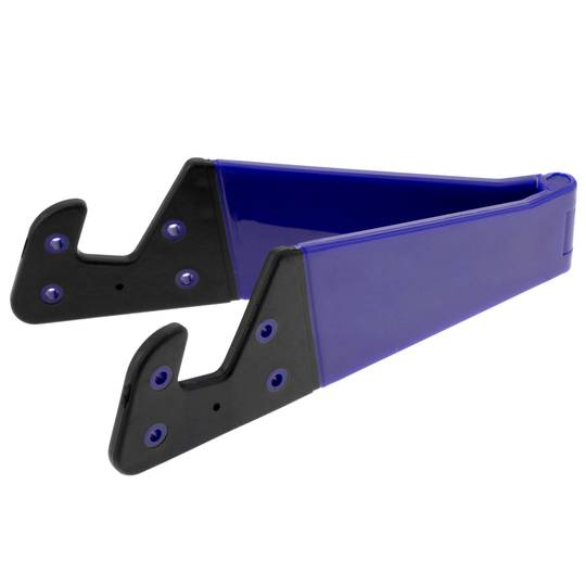Support for mobile phone and tablet. Foldable and portable navy blue base