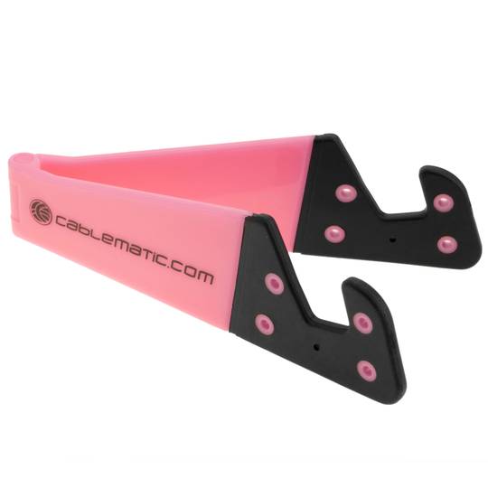 Support for mobile phone and tablet. Folding and portable pink base