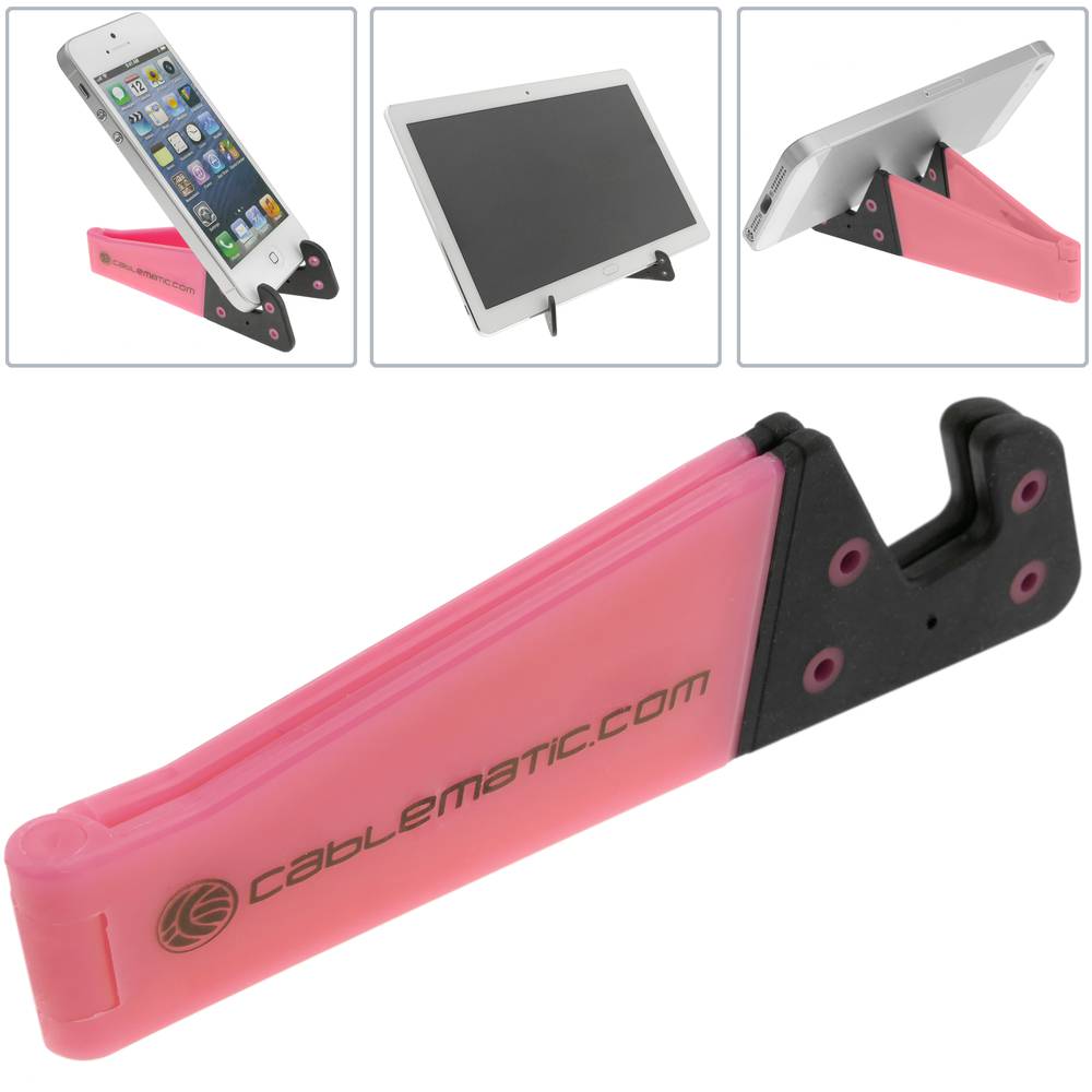 Support for mobile phone and tablet. Folding and portable pink base