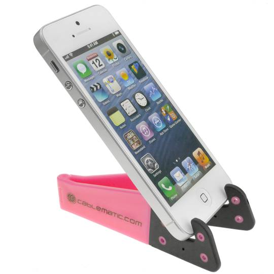 Support for mobile phone and tablet. Folding and portable pink base