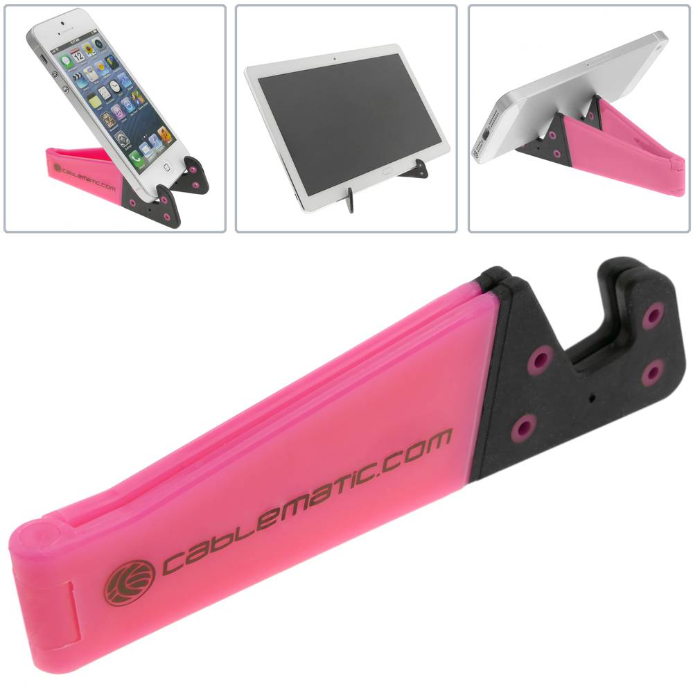 Support pour téléphone mobile et tablette. Base fuchsia portable et pliable
