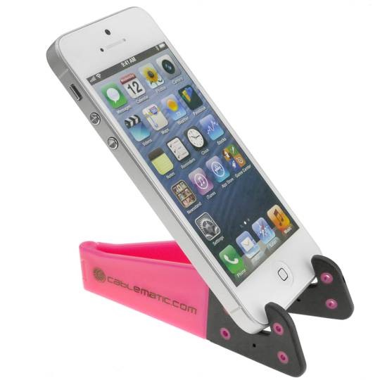 Support pour téléphone mobile et tablette. Base fuchsia portable et pliable
