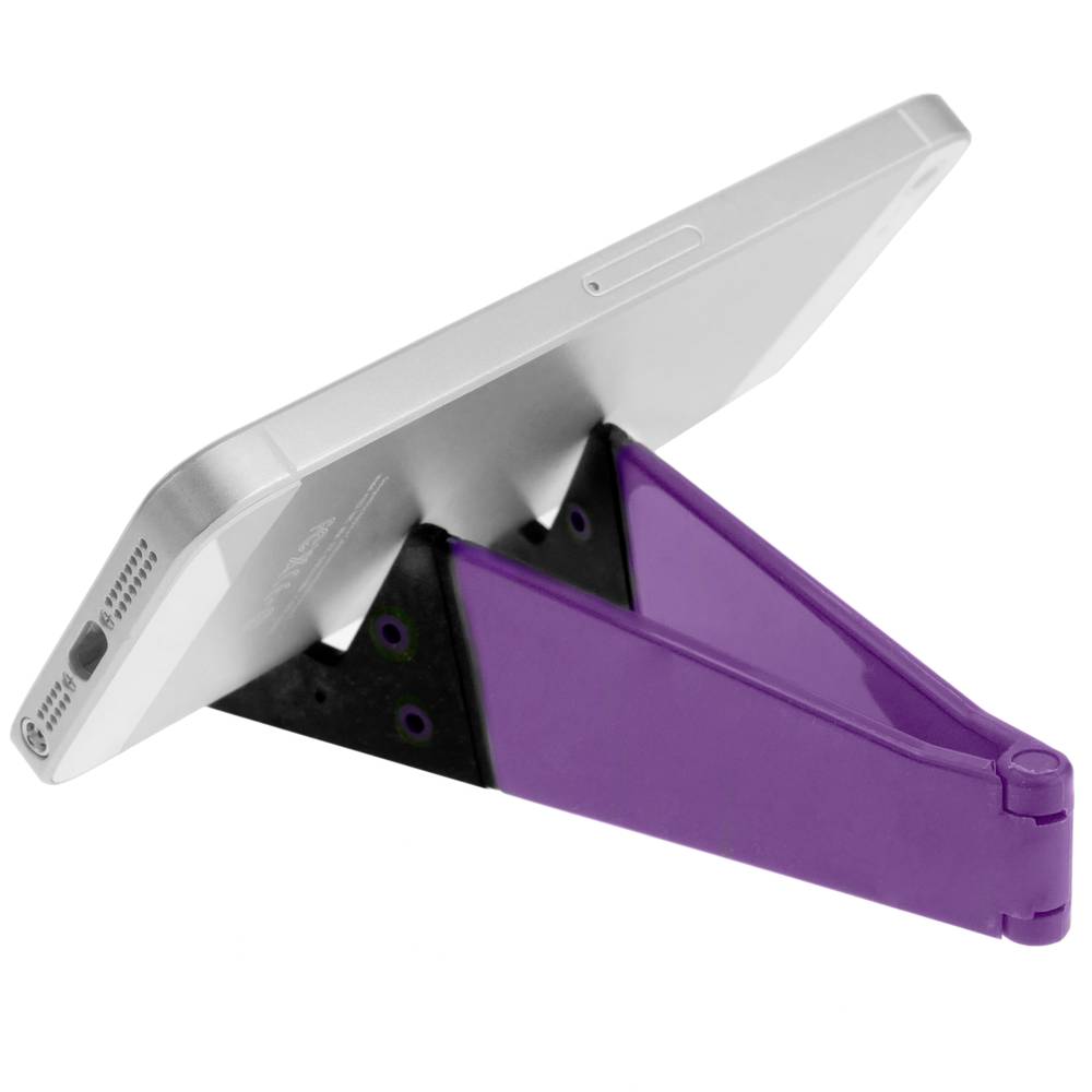 Ondersteuning voor mobiele telefoon en tablet. Opvouwbare en draagbare paarse basis