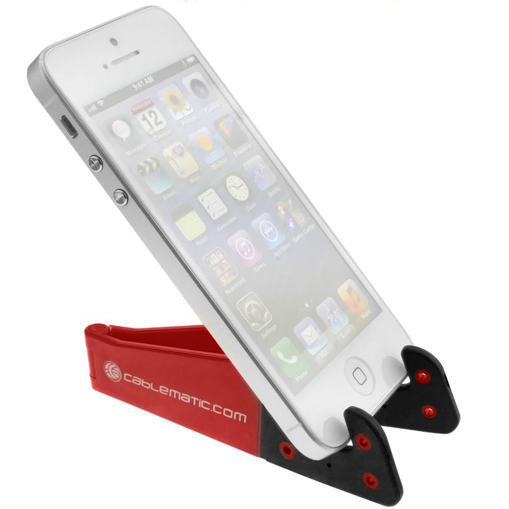 Suporte para celular e tablet. Base vermelha dobrável e portátil