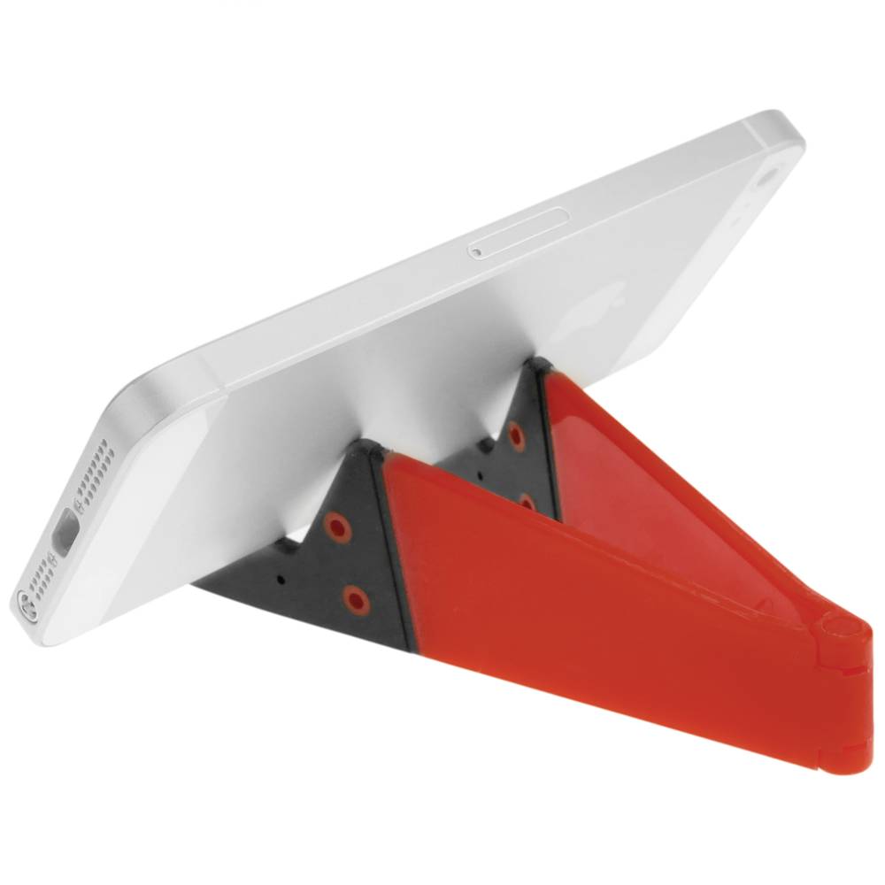 Suporte para celular e tablet. Base vermelha dobrável e portátil
