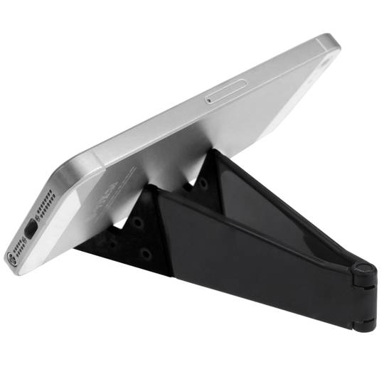 Ondersteuning voor mobiele telefoon en tablet. Opvouwbare en draagbare zwarte basis