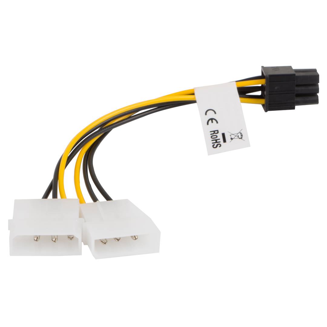 Lanberg CA-HD6P-10CU-0015 Stromkabel 2x MOLEX 3 Pin Buchse auf PCI-E 6 Pin Stecker BTX PSU 15cm Gelb Schwarz
