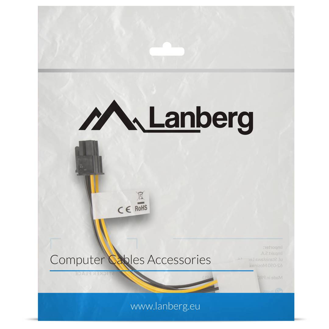 Lanberg CA-HD6P-10CU-0015 Stromkabel 2x MOLEX 3 Pin Buchse auf PCI-E 6 Pin Stecker BTX PSU 15cm Gelb Schwarz