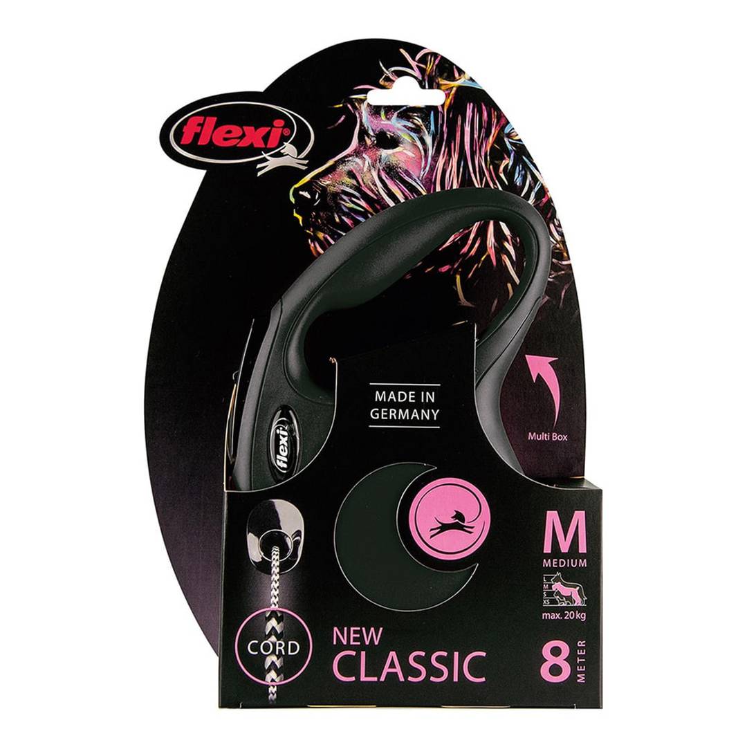 Trela extensível Flexi Classic de 8 m para animais de estimação de tamanho M até 20 kg na cor preta Nayeco