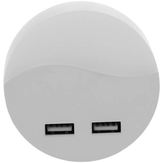 Lampada pilota notturna a LED rotonda da collegare con sensore crepuscolare 230VAC e 2 x USB