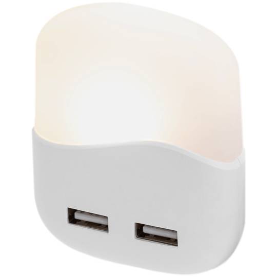 Piloto de luz LED nocturna rectangular de tipo enchufe con sensor crepuscular 230VAC y 2 x USB
