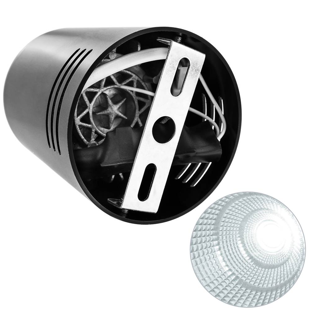 Foco LED de superfície Lâmpada COB 12W 220VAC 6000K preto 100mm