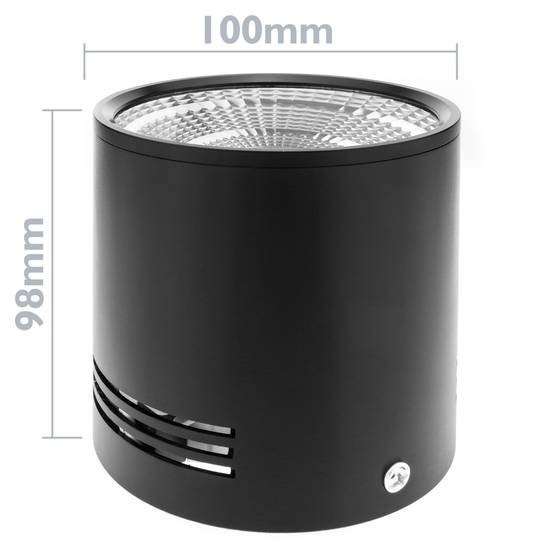Foco LED de superfície Lâmpada COB 12W 220VAC 6000K preto 100mm