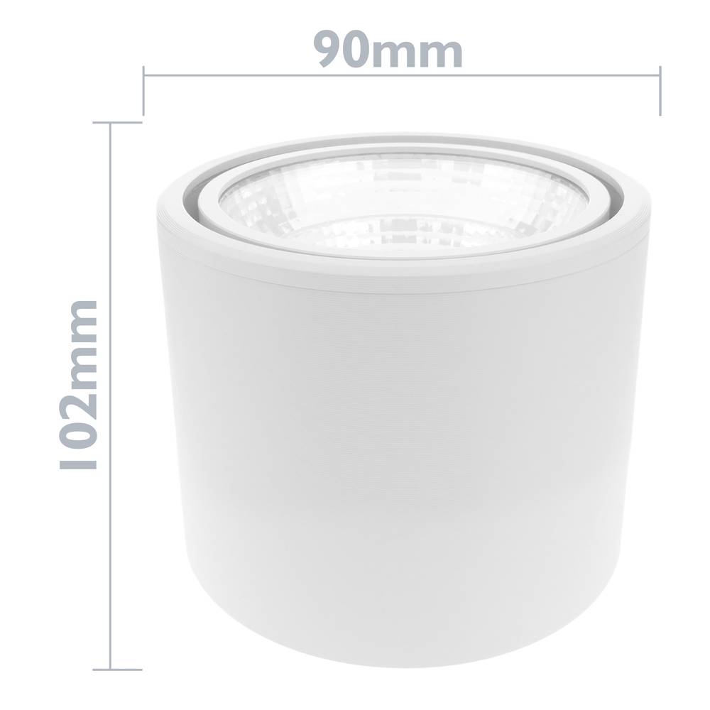 Candeeiro de superfície LED COB 12W 220VAC 3000K branco 90mm