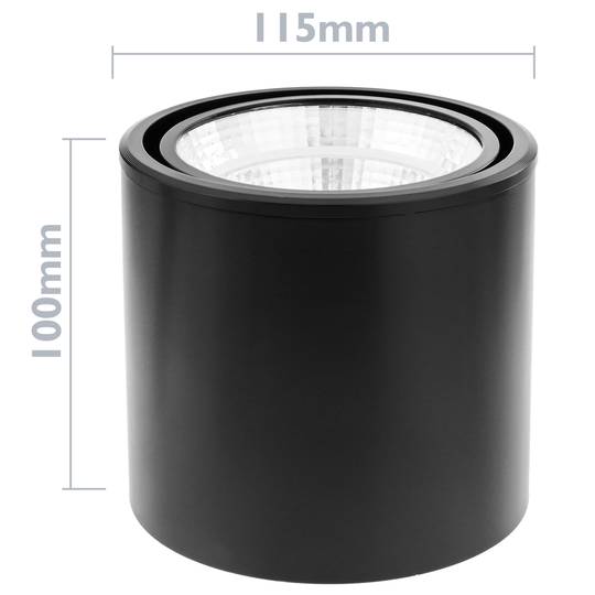 Foco LED de superfície Lâmpada COB 12W 220VAC 6000K preto 115mm