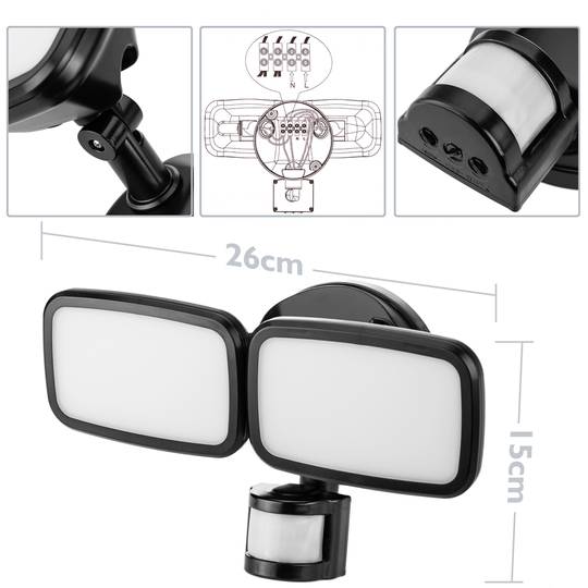 Applique murale mobile à LED avec capteur de mouvement et d'obscurité IP65 20W