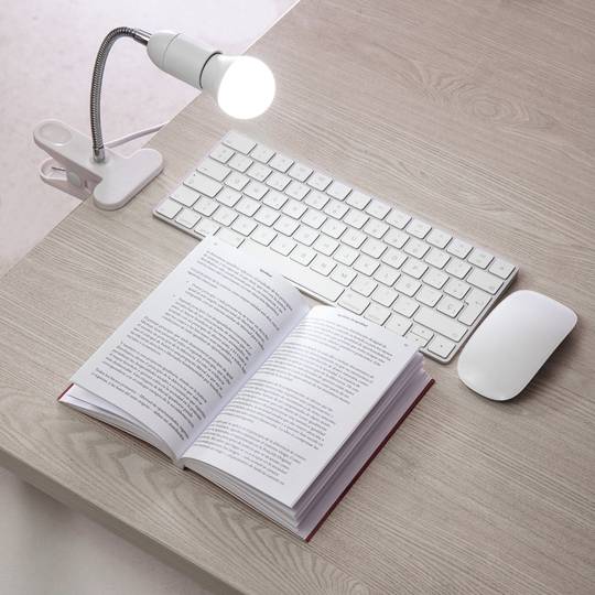Lampada bianca con lampada da lettura da scrivania con portalampada E27 e clip di fissaggio