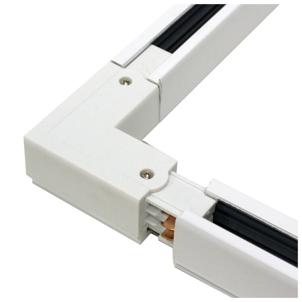 Union elbow fitting for ceiling light rail lane 3-via white