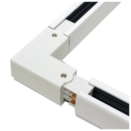 Union elbow fitting for ceiling light rail lane 3-via white