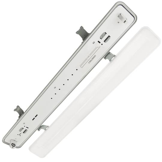 Waterproof screen for LED tube 1 x 600 mm with connection at two ends IP65 T8 G13