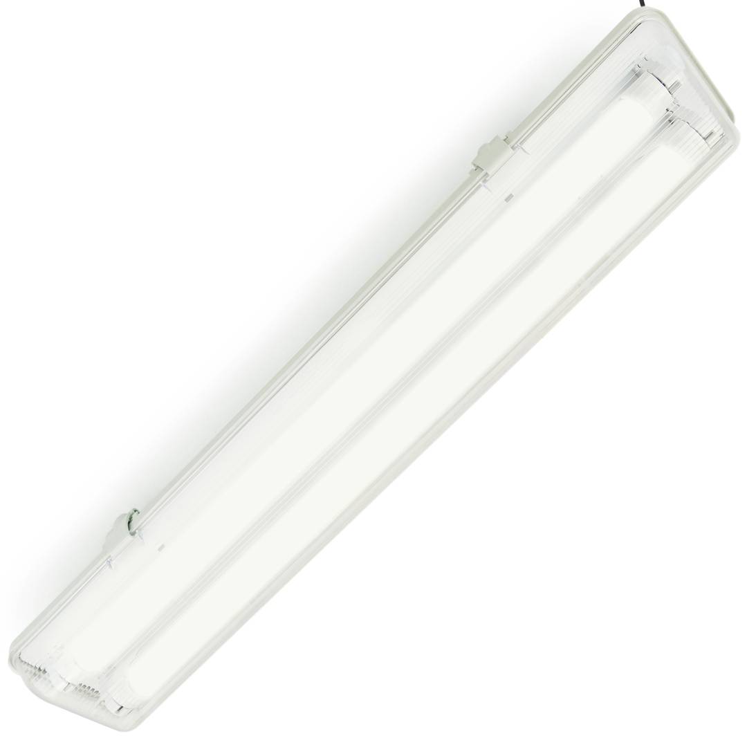 Schermo impermeabile per tubo LED 2 x 600 mm con connessione a due estremità IP65 T8 G13