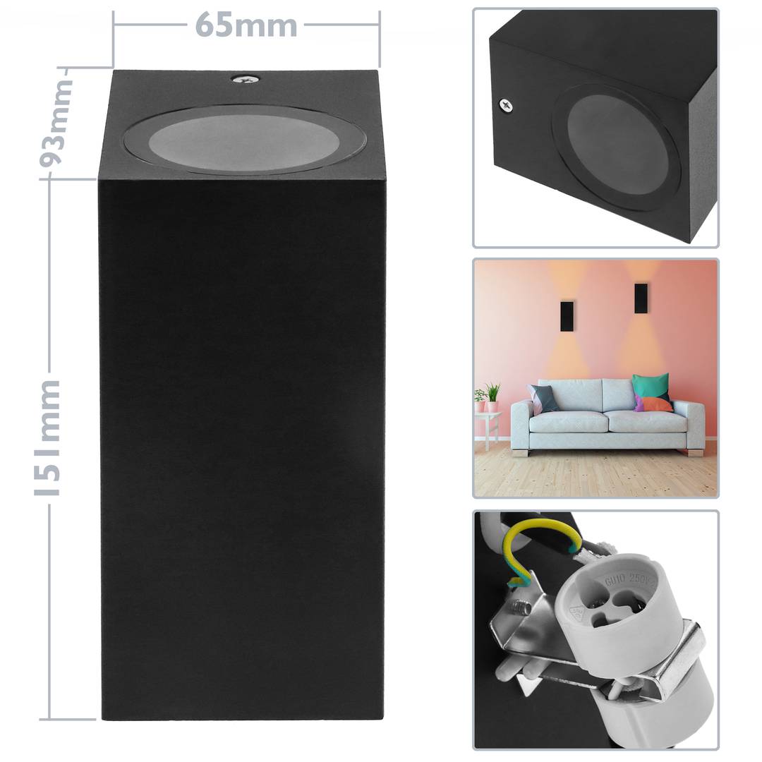 Aplique LED Cuadrado IP54 2x35W GU10 220V 3200K de pared