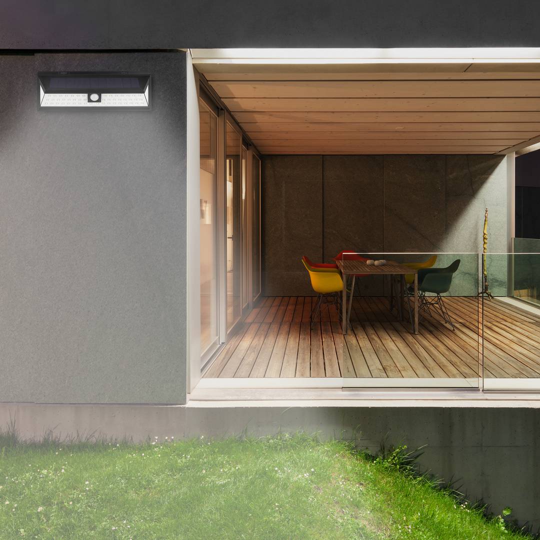 Solar LED Wandleuchte Wiederaufladbare Wandleuchte mit Bewegungsmelder und dunkler IP54 10W