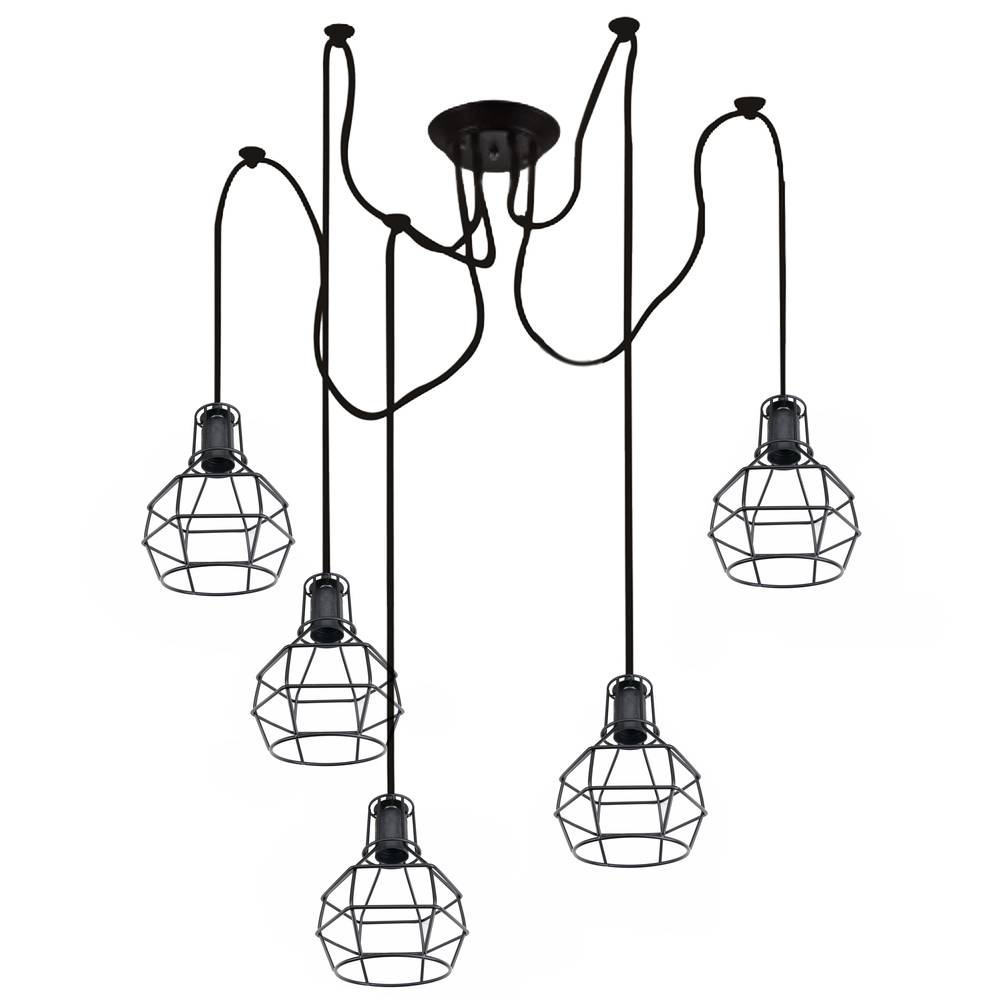5 caged E27 Edison bulbs lamp with cable of 2m and counterbalances